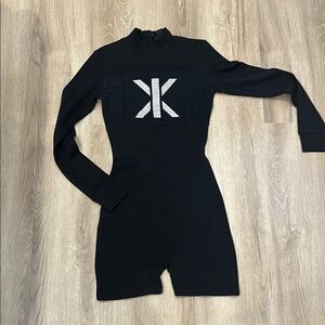 Black Long Sleeve Romper with Silver Logo